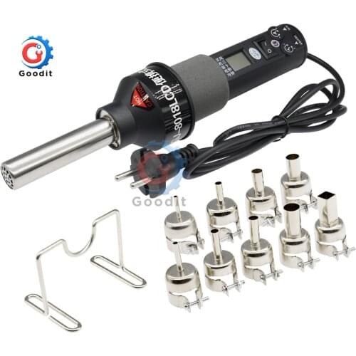 Hot Air Blower Heat Gun 8018LCD 220V 450W Rework Soldering Station Welding Solder Iron EU Plug + 9 Nozzles