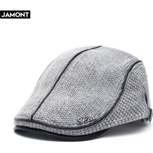 Jamont High Quality English Style Winter Woolen Elderly Men Cap Thick Warm Beret Hat Classic Design Vintage Visor Cap Snapback