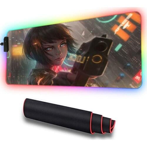 XGZ Mouse Pad Front Line Brave Girl RGB Oversized Gaming Mouse Pad Computer Desk Pad with Lock Edge Color Light LED Mouse Pad
