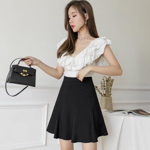 Irregular A-line Short Skirt Women Summer New High Waist Fishtail Skirt Women Fashion Ruffle Skirt Femme