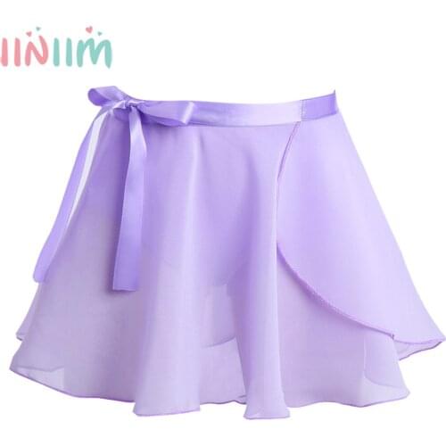 Girls Dance Tutu Skirts Basic Classic Chiffon Mini Wrap Skirt with Tie Waist Gymnastics Leotard Costumes for Kids Performance