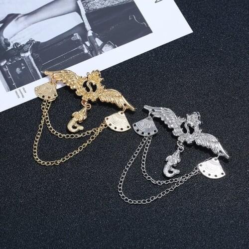 Women Man Suit Shirt Brooch Collar Tassel Chain Lapel Navy Style Badge Retro Pins Wedding Dress Party Dance Neckwear Accessories