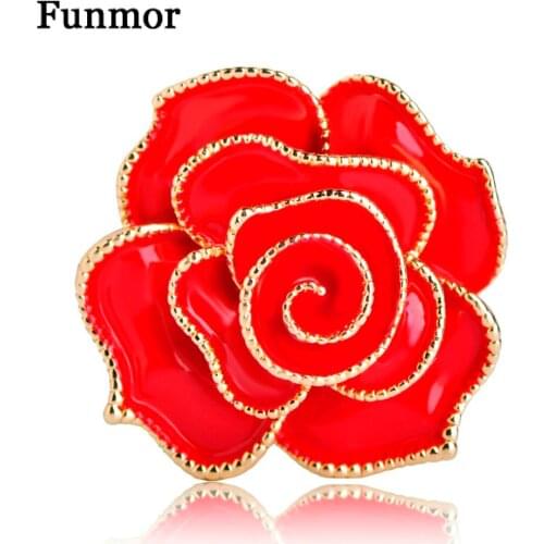 Funmor Brand Enamel Esmalte Rose Flower Brooch Gold-Color Elegant Scarf Buckle Clothes Decoration Women Men Wedding Lapel Pins