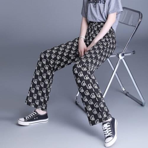 Women Elegant High Waist Wide Leg Pants For Smmer Large Size 4XL Word Printed Casual Loose Pant Cool Thin Ice Silk Pantalón