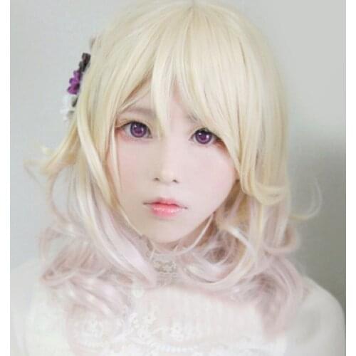 Anime Diabolik Lovers Komori Yui Wig Cosplay Women Girl Blonde Pink Ombre Heat Resistant Synthetic Hair Wigs + Free Wig Cap