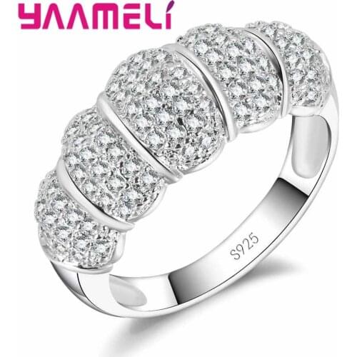 Shiny Full White AAA+ Crystal 925 Sterling Silver Wedding Rings For Women Filled Zirconia Crystal Engagement Jewelry