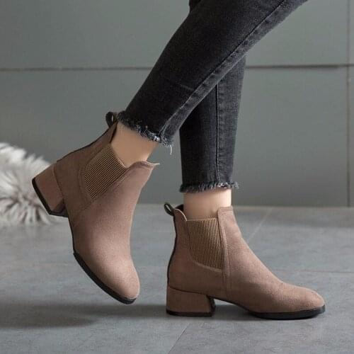 Winter New Middle With Suede Elastic Tight Slip Non-slip Wild Plus Velvet Warm Casual Comfortable Fashion Womens Booties B20-74