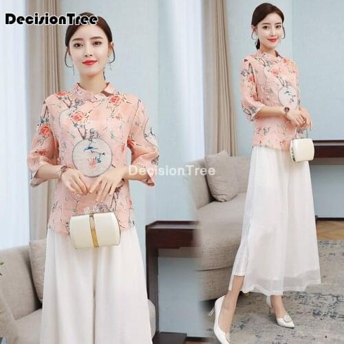 2021 women cheongsam vietnam aodai elegant dress suit female dress ao dai chinese blouse+pants sets oriental qipao clothes