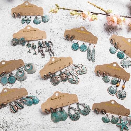 3 Pair/set Flowers Leaf Skeleton Skull Peas Shell Key Shape Drop Earrings Set 2020 New Vintage Bronze Earrings for Women Gifts