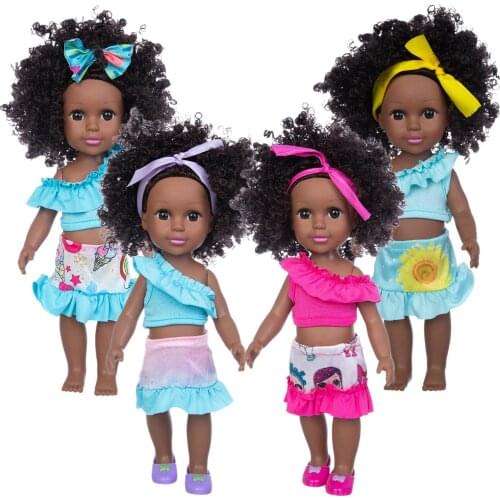 35cm 14inch multi style African slim girl explosion head black skin baby toy childrens present birthday movable joint