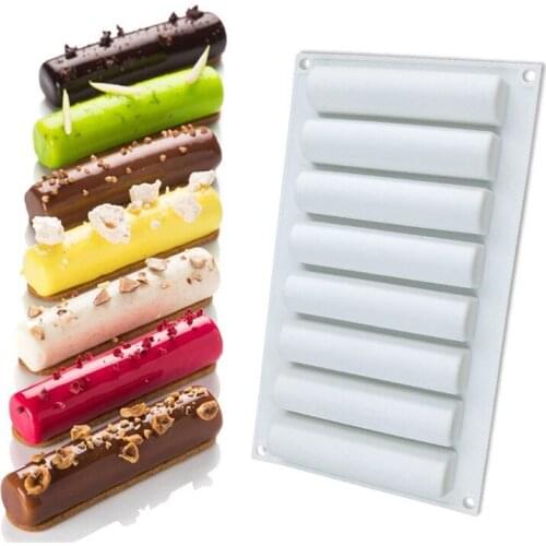 8 grid gold bar mousse french dessert cake mold baking diy french sausage cylindrical bar chocolate cake silicone mold