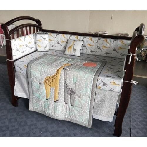 8PCS Cotton Brand Baby Crib Bedding ropa de cuna Girls Boys Cartoon Newborn (4bumper+bed cover+bed skirt+duvet+pillow)