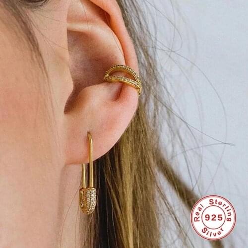 Aide 925 Sterling Silver Safety Pin Stud Earring For Women 2021 Trend Zircon Earrings Ear Climber Luxury Jewelry Pendientes Gift