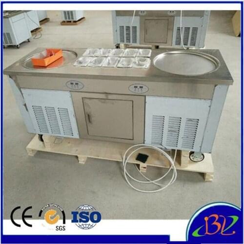 Free shipping supply the 220v / 110v ice cream roll ice pan machine with 2 round pans 10 cooking tanks and 1 refrigerator