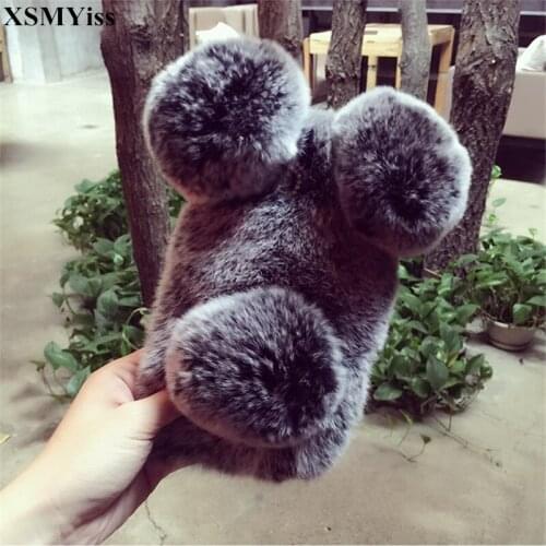 XSMYiss Luxury Cute Cartoon Panda Warm Rabbit Fur Case For Samsung A3 A5 A7 2017 A9 A8 A6 PLUS A50 A70 A80 Phone Case