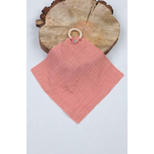 Grenadine red Natural Wood Ring Müslin Gossamer Baby Mouth Napkin