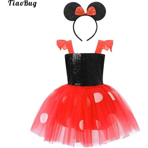 TiaoBug Infant Baby Girls Sparky Sequined Costume Outfit Dress Square Neckline Sleeveless Polka Dots Printed Tutu Mesh Skirt