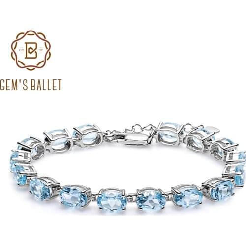 GEMS BALLET 25.26Ct Natural Sky Blue Topaz Tennis Bracelet 925 Sterling Silver Gemstone Bracelets&bangle Fine Jewelry For Women