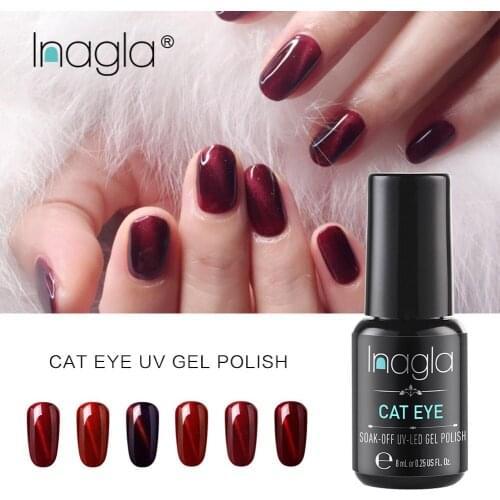 Inagla 8ML Magnetic Nail Polish Wine Red Cat Eye Series UV Gel Varnish Lucky Lacquer Hybrid Vernis Semi Perment Nail Art Polish