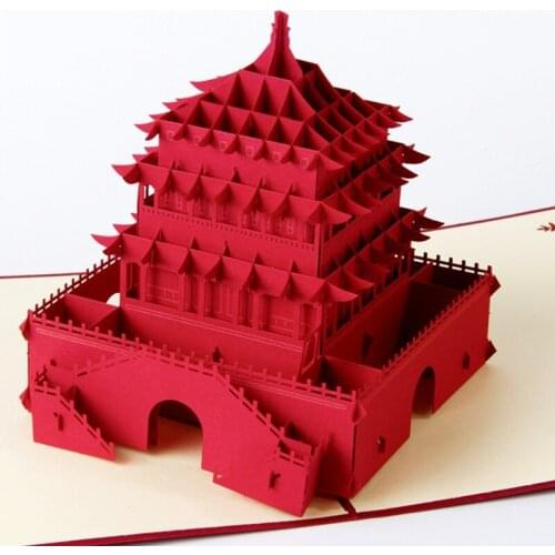 Chinese 3D Carving Bell Tower Greeting Card Vintage Pagoda Tourist Paper Gifts
