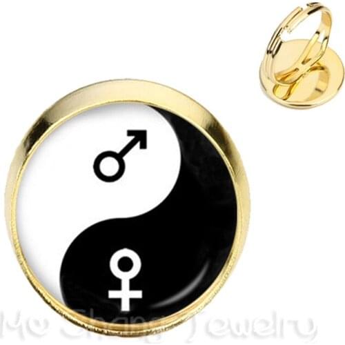 YinYang Rings Black And White Flower Symbol Adjustable ilver/Golden Plated 2 Color Rings Natural Rustic Symbolizing Harmony
