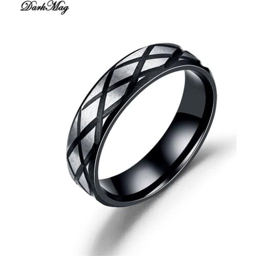 DarkMag Matte Wedding Grid crosscut Rings for Couple Black Titanium Stainless Steel Romantic Anniversary Women Man Jewelry