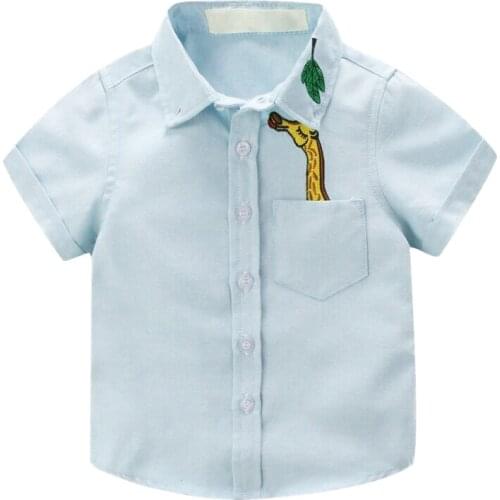 Summer Toddle Boy Cartoon Animal Pattern Casual Cotton Short Sleeve Turn-down Shirts Tops Blusas Boys Blouse Shein Kids