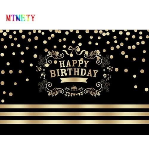 MTMETY Gold Black Birthday Party Photography Backdrop Gold Dots Stripes Flower Pattern Background Vinyl Photo Studio PropsX-7