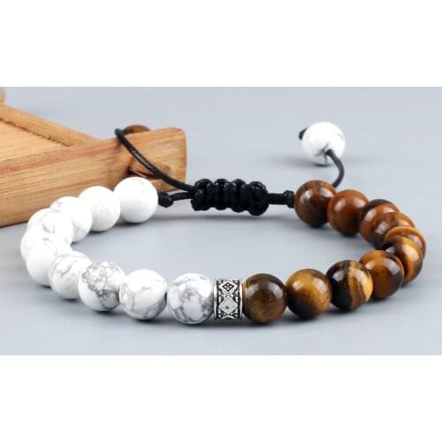 New Arrival White Turquoises Series Natural Stone Bracelet 8MM Agate Onyx Lava Beads Braided Bracelet Women Handmade Bangles Men