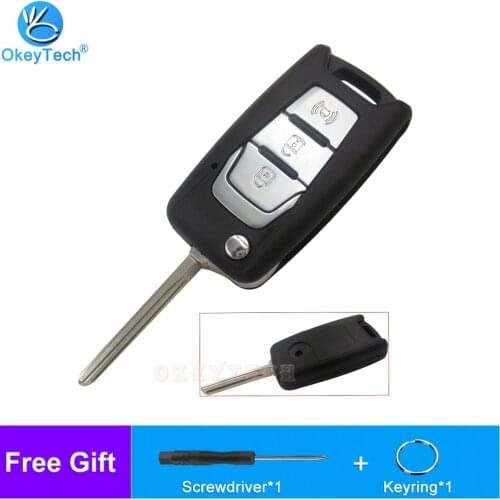 OkeyTech For SsangYong Korando New Actyon C200 2016 2017 Flip Remote Folding Car Key Cover Fob Case Shell