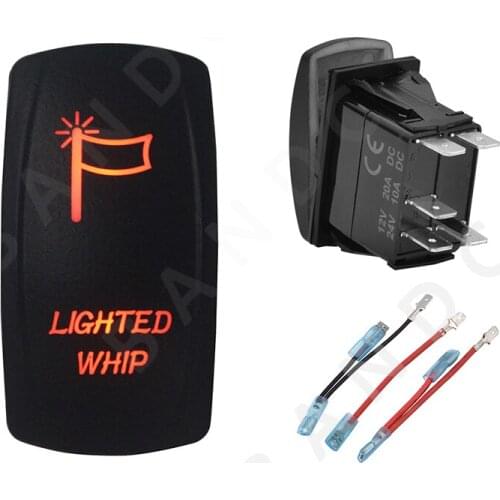 LIGHTED WHIP Rocker Switch 5P ON-OFF SPST Laser Etched Orange Illuminated Led for Car Boat Marine Vehicle Yacht，Jumper Wire Set