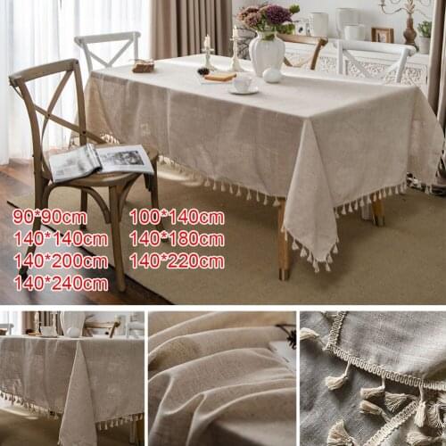 Rectangular Tablecloth Linen Tassel Table Cover Simple Style Tabletop Decoration for Kitchen Party Dining Room Home Textile