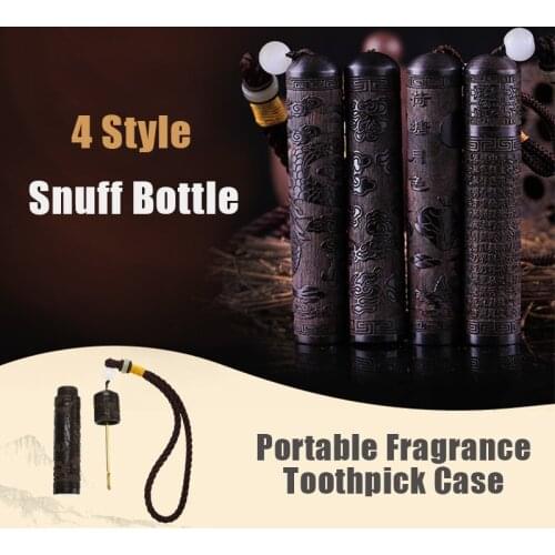 Portable Ebony Empty Snuff Bottle with Metal Spoon Toothpick Holder Case Container Fragrance Sniffer Bullet Smoking Accessories