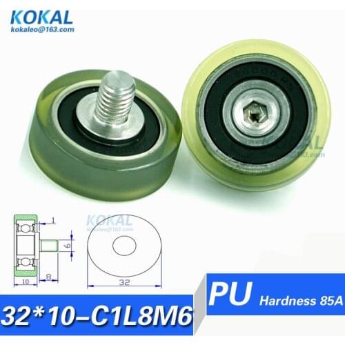 [PU32*10-C1L8M6]Free Shipping 5pcs M6 TPU PU 6000ZZ bearing roller wheel outer diameter 32mm rubber money-count pulley 10*32*10