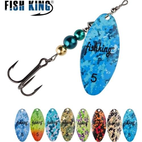 FISH KING New Metal Fishing Lure Willow Leaf Shape Spinner Bait High Quality Hard Baits Treble Hook Fishing Tackle For Pike