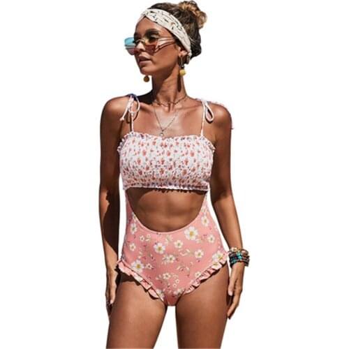 Sexy One Piece Swimwear 2019 Printed Swimsuit Women Monokini Bikini Bandage High Waist Swimsuit Female Bathing Suits Summer Wear