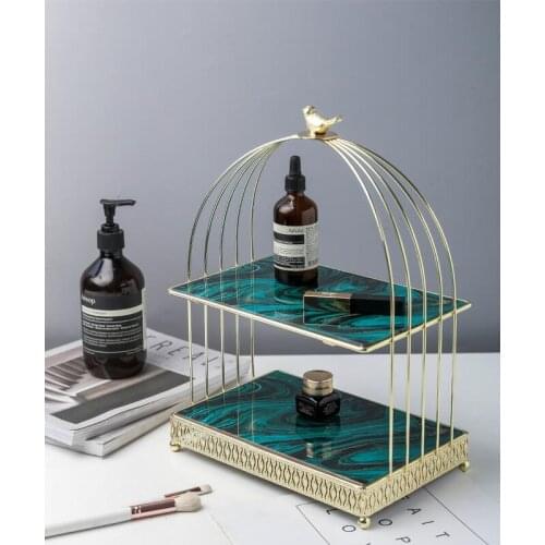 Glass tray storage rack household double-layer makeup storage rack living room dessert table decoration cake tray CN(Origin)