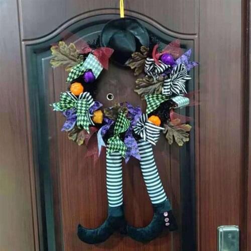 Halloween Wreath Door Hanging Decoration Halloween Witch Hat Leg Pumpkin Door Wreath Happy Halloween Decoration Party Gift Boda