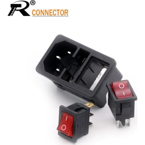 2pcs Power Switch & Socket Connector, 5A/10A 250V fuses, Rocker Switches, Switch with 3 Pin or 4 Pin, Panel Mount Power Adapters