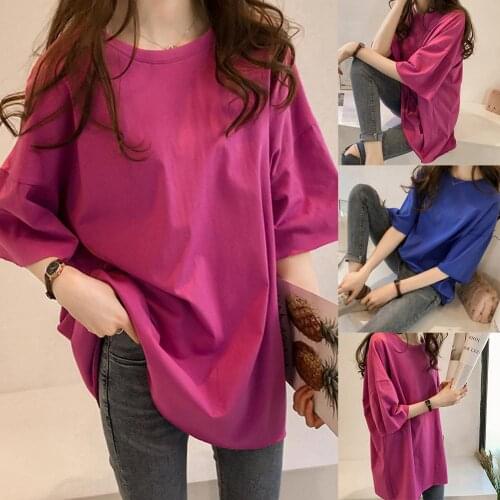 2020 Spring summer Fashion Elegant Casual Candy Color Loose Round Neck Half Sleeve T-Shirt Women Top