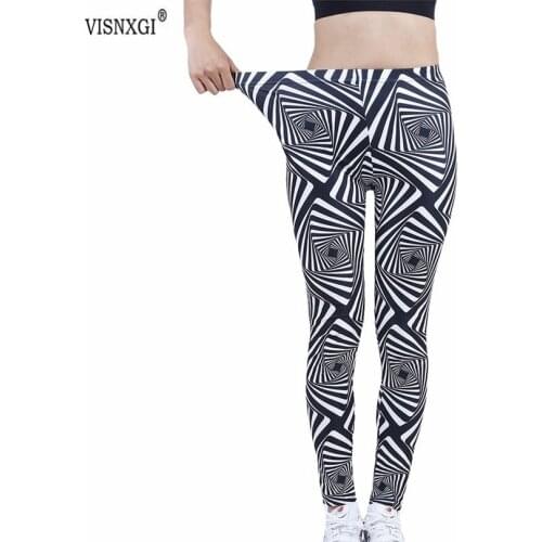 VISNXGI Gym Pants Black White Stripes Leggings Women High Waist Push Up Sport Fitness Running Street Printed Femme Ankle-Length