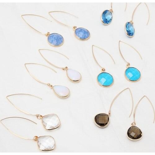 Waterdrop Round Square Glass Edge Engraving Surface Brincos Pendientes Charm Dangle Earrings Jewelry Women