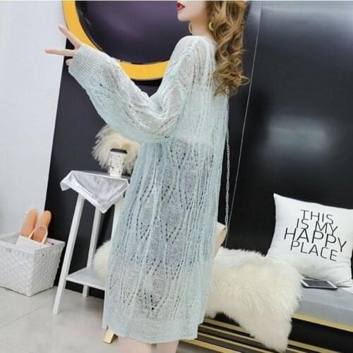 2021 Spring Summer New Women Knitted Mid-long Cardigan Sweater Solid Long Sleeve Sun Protection Clothing Thin Shawl Jacket X42