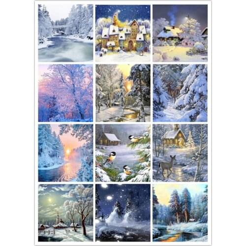 Winter Diamond Mosaic Landscape Full Layout Diamond Painting Snow River Cross Stitch Kit Diamond Embroidery GJ106