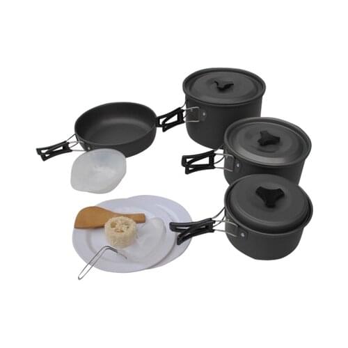 13pcs/Set Portable Outdoor Camping Tableware 4-5 Person Cookware Cooker Set Anodised Aluminum Pots Pans Bowls Foldable Handle