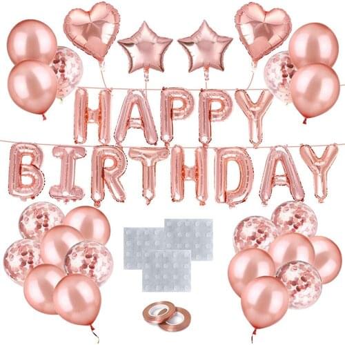 42pcs Rose Gold Happy Birthday Letter Balloons Confetti Set Birthday Metallic Latex Party Decoration Baby Shower Globos Supplies