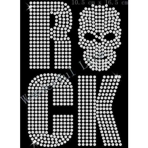 Free shipping Rock Skull Iron On Bling Transfer