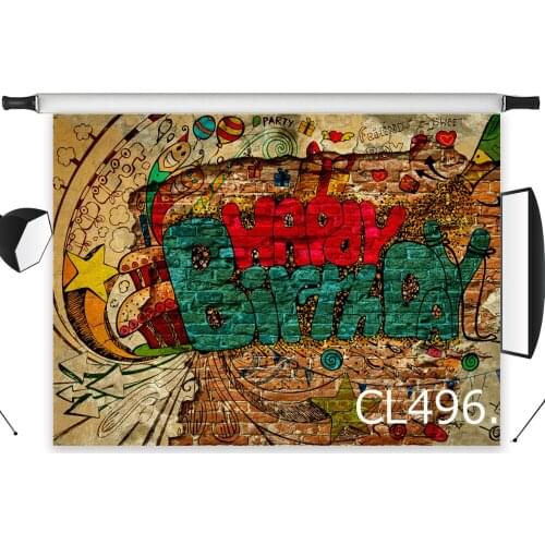 LB Street Art Graffiti Happy Birthday Newborn Seamless Washable No Crease Backdrop Background Polyester Photography Studio Props