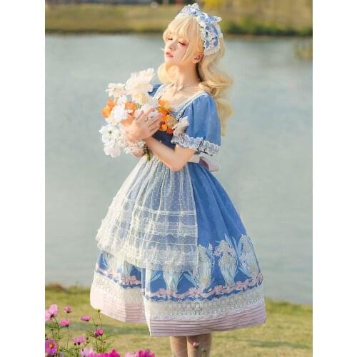 Preppy Style Lolita One Piece Dress Short Sleeve Cute Lace Gilrs Day Dress