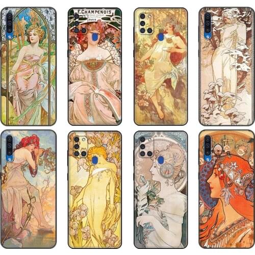 Black tpu Case For Samsung Galaxy A50 50S A30S A10 A01 A11 A21S A31 A41 A51 A71 M21 M30S S10 LITE Cover Art ALPHONSE MUCHA